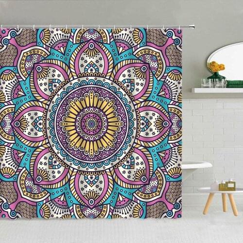 Mandala Flower Shower Curtain Bohemian Pattern Geometric Fabric High Quality Bathroom Supplies With Hooks Cloth Curtains Decor