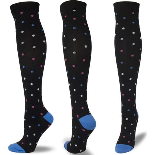 Woman Men Sport Compression Stockings Colorful Dot Graduated Pressure Stockings Leg Support Stretch Breathable Long Stockings