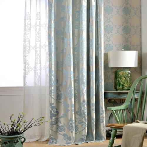 Damask Blue Fabric Curtains For Living Room Jacquard Blackout Luxury Drapes For Bedroom Custom Blinds Window Shading 70% Panel