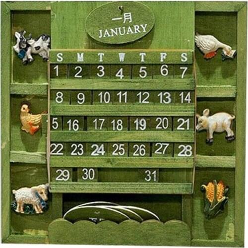 Rustic Wooden Calendar Desktop Block Animal Figure Perpetual Calendar Wooden Cubes Calendar Month Date Display Home Office Decor