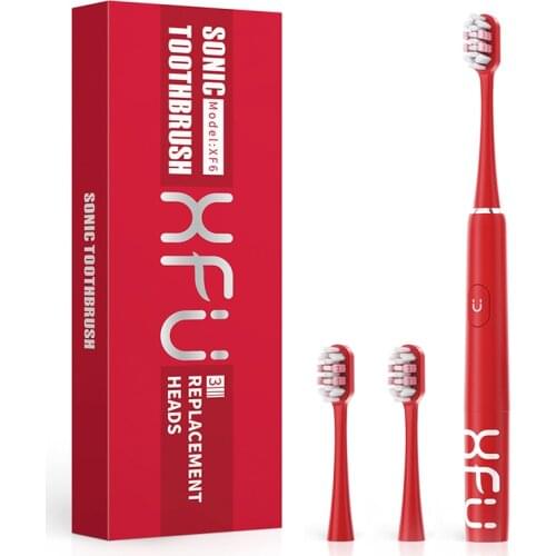 XFU Sonic Electric Toothbrush Waterproof Teeth Brush Oral Care Red Black Adult Timer Brush Two Heads SG-2007