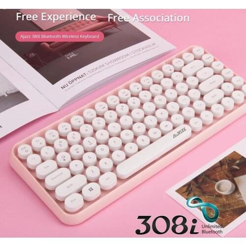 Hot Sale AJAZZ 308I 84 Keys Wireless Bluetooth-compatible Keyboard Retro Typewriter Round Key for Win/iOS/Android
