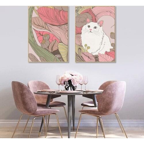 Cartoon Animal Canvas Painting Lovely Cat Fish Flower Poster and Prints Nursery Wall Art Picture Kids Baby Room Decoration