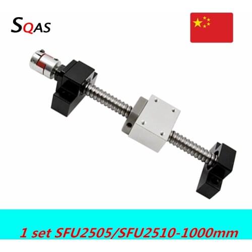 Ball screw kit SFU2505 SFU2510 1000mm ball screw end machined with BK20 BF20 +single nut -3 +nut holder+coupling for cnc part