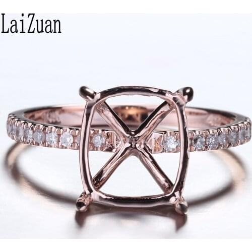 LaiZuan 10x9mm Cushion Solid 10k Rose Gold 0.2ct Genuine Natural Diamond Engagement Semi Mount Ring Setting Women Trendy Jewelry