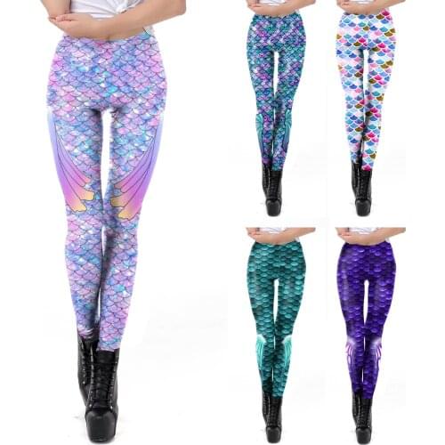 New Sexy Womens Legging Print Fitness leggins Fashion Colorgul Mermaid Slim High Waist Leggings Woman Pants Colorful Fish-scale