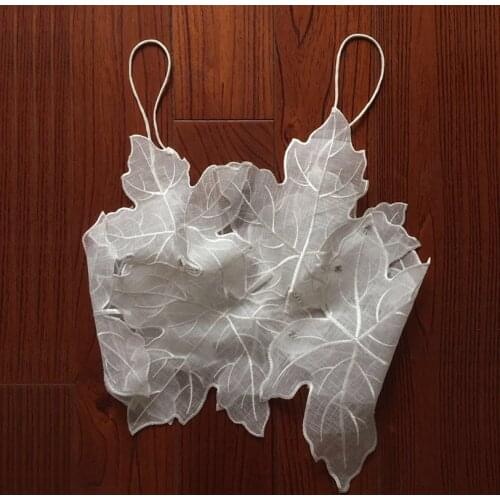 Women Short Strap Tank Tops 2019 Female Sexy Eugene Yarn Embroidery Camis Female White slik Crop Tops Sleeveless Vest