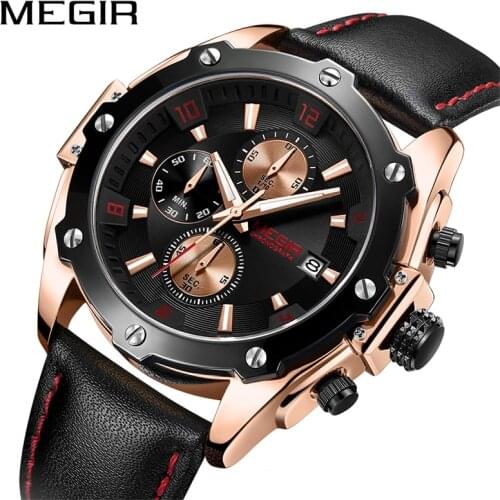 MEGIR Black Mens Watches Top Brand Luxury Chronograph Sports Quartz Wrist Watch Man Clock Waterproof Army Military Wristwatches