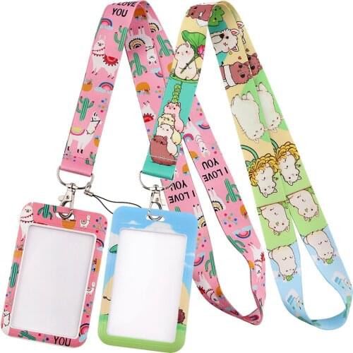 YL13 Pink Cute Alpaca Print Keychain Lanyards for Keys ID Card Phone Straps Hanging Rope Lariat Student Badge Holder Accessories