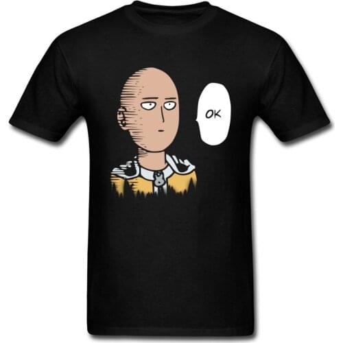 Saitama Ok T-shirt Mens Funny T Shirt One Punck Man Tshirt Japan Anime Tops Tees Printed Cotton Clothes Vintage Black