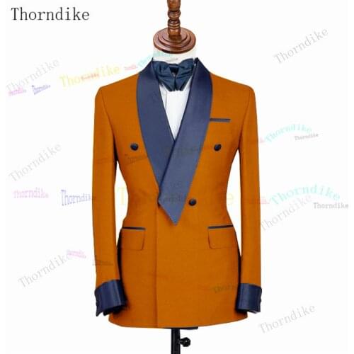 Thorndike Orange 2 Pieces Men Suits Groom Terno Masculino Smoking Slim Fit Men Wedding Suits Blazer Tuxedo Jacket+Pants