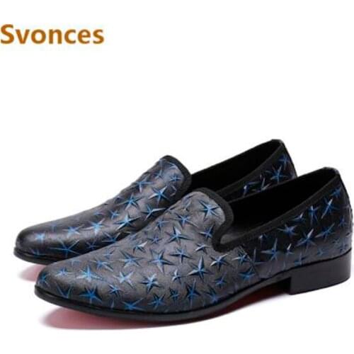 New Starfish Pattern Genuine Leather Men Shoes Fashion Brand Slip-On Flats Loafer Man Zapatillas Casual Party Soulier Homme Size