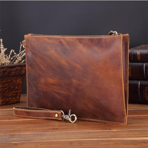 Men Crazy Horse Leather Clutch Bags Large Capacity Men Cow Wallets Vintage Long Purse Male Multifunction Wallet Passport Cover