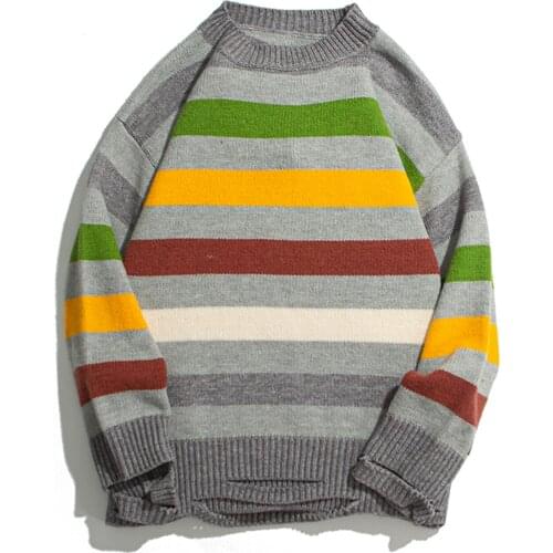 Holes Striped Men Knitwear Sweater Casual Harajuku Streetwear Sweater Oversize Mens Autumn Hip Hop Loose Men Clothing Pullover