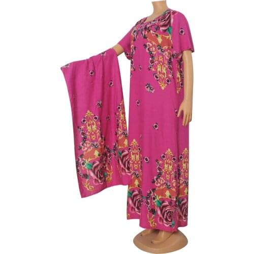 New Design African Dresses For Women Batwing Sleeve O-neck Colorful Floral Print Classic Plus Size Dashiki Clothes With Scarf