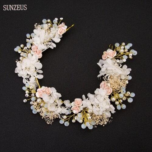 New Design Bridal Headband Pearls Flowers Hand-made Hair Flower Wedding Bruiloft Haaraccessoires Free Shipping SQ129