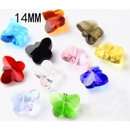 Whole Sale 100pcs/lot 14mm Mixcolors Crystal Glass Butterfly Beads Stone 1 hole for Diy Chandelier Parts Crystal Jewelry Making