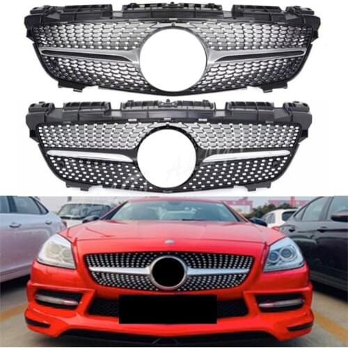 Front Racing Billet Bumper Grille Upper Cover For Mercedes-Benz R172 SLK-Class 2011 2012 2013 2014 2015 Diamond