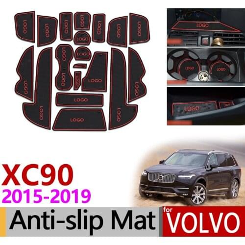 For Volvo XC90 2015~2019 Anti-Slip Rubber Cup Mats Gate Slot Mat 2016 2017 2018 MK2 2 D4 D5 D6 T5 T6 T8 Accessories Car Stickers