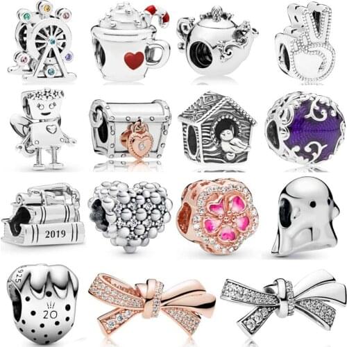 Sparkling Oversized Brilliant Bow Treasure Box Ferris Wheel Charm 925 Sterling Silver Beads Fit pan Bracelet DIY Jewelry