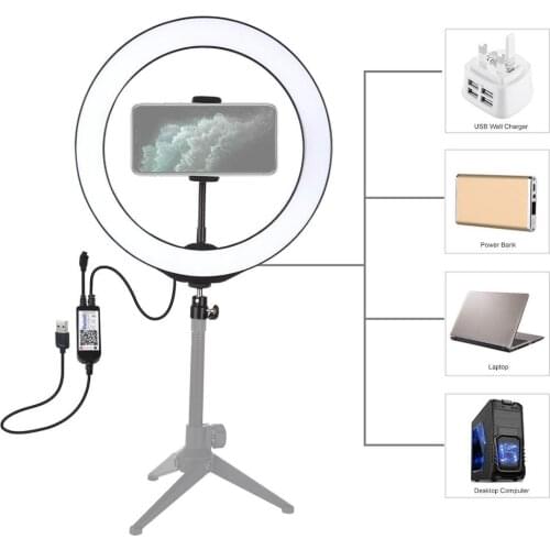 PULUZ 10.2 inch 26cm USB RGBW Dimmable LED Ring Vlogging Photography Video Lights with Cold Shoe Tripod Ball Head