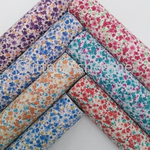 Glitterwishcome 21X29CM A4 Size Glitter Fabric, Flowers Chunky Glitter Leather, Faux Leather fabric Vinyl for Bows, GM3041A