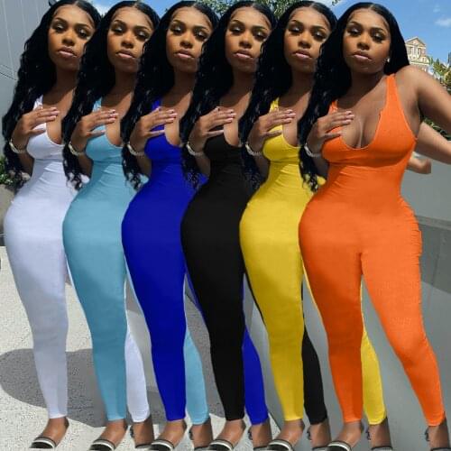 Knitted Rib Bodycon Jumpsuit Spaghetti Strap Summer Fitness Rompers for Women Sexy One Piece Night Clubwear Outfits