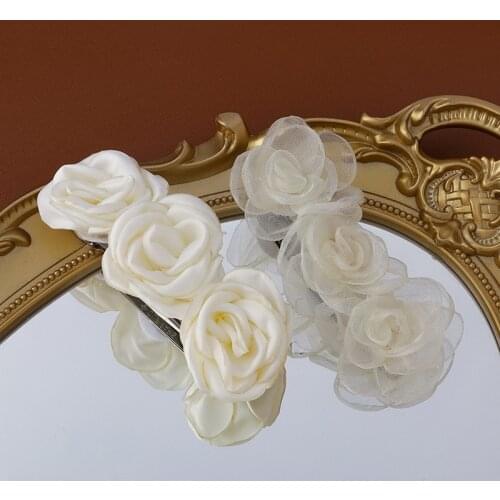 Handmade Fabric White Rose Flower Hair Clips Hairpins Hairgrips for Women Girls Fashion Hair Jewelry Headwear Accessories MS325