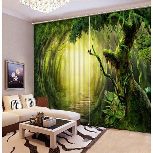 Green forest curtains Landscape Scenery Beauty Digital Photo Printing Blackout 3D Curtains for Living Room