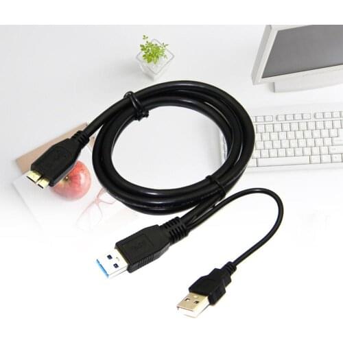 0.6m Dual USB 3.0 A Male to Micro B Y Black Power Data Cable Mobile Hard Disk 2-connector Y-design