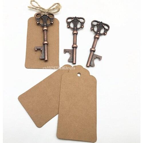 100pcs Vintage Key Shaped Bottle Openers with Tag Beer Wine Bottle Opener with Card DIY Party Favors Wedding Gifts Free Shipping