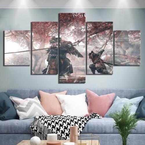 5 Piece HD Fantasy Art Ninja Wolf Picture SEKIRO Shadows Die Twice Game Scene Poster Canvas Paintings Wall Art for Bedroom Decor