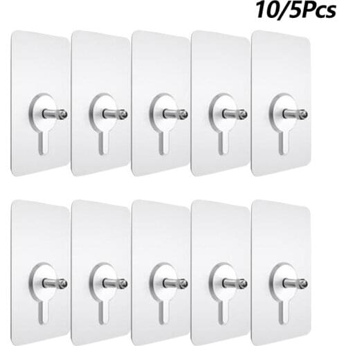 5Pcs Punch-free Screw Stickers Non-marking Adhesive Wall Hooks Hanger Bathroom Kitchen Hardwall Drywall Picture Hanging Kit