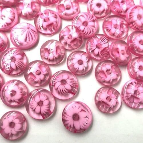 50pc Lots 12mm pink color flower Plastic Buttons sewing/appliques/craft PT11
