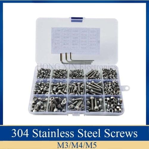 500pcs/Set 304 Stainless Steel Screw cup Head Bolt M3/M4/M5 Assortment Kit