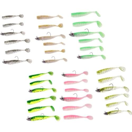 6pcs Shad Fishing Lure Soft Plastic Fish Bait Jig Head Swimbait Grub Worm Shad Fishing Lure for Fishing