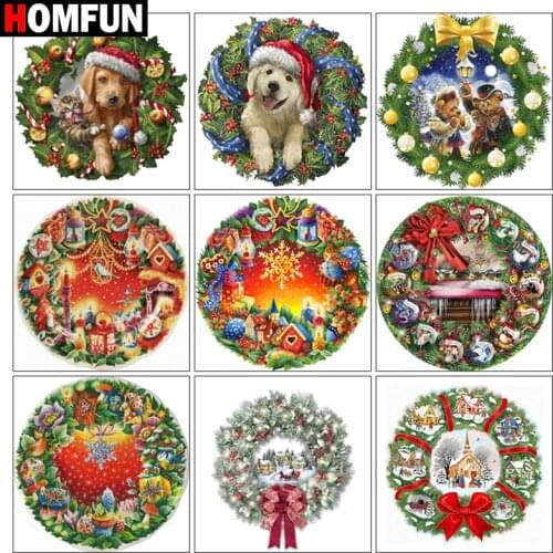 HOMFUN Diy 5d Diamond Painting "Christmas wreath" Cross Stitch Square Round Diamond Embroidery Handwork Rhinestone Art