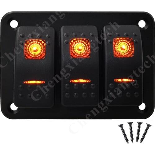 12v 24v 3 Gang Aluminum Rocker Switch Panel Orange Led Light 5Pin / On Off / SPST Toggle Rocker Switch Car Boat Caravan Yatch