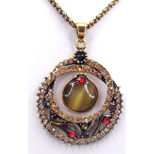 Free Shipping! Round Colorful Vintage Cold Rhinestone Necklace Fashion Women Pendant Necklaces Sweater Chain Jewelry