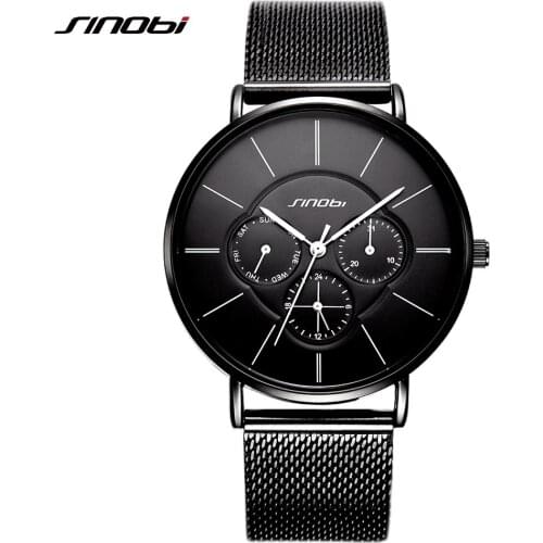 SINOBI Multifunction Fashion Black Women Watch 2018 Week Display Ultra Quartz Watch Woman Dress Lady Watch Jewelry Montre Femme