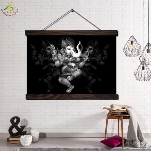 Black Ganesha God Single Vintage Posters and Prints Scroll Painting Canvas Wall Art Pictures Frame Painting Home Decor