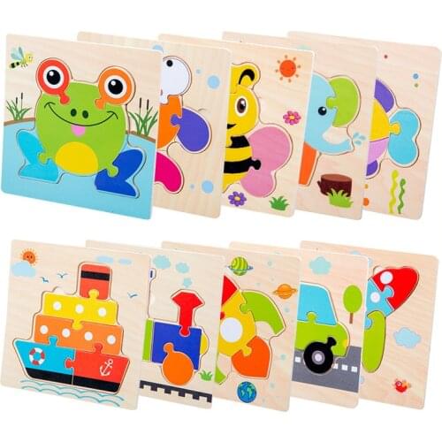 Baby 3D Puzzle Wooden Puzzle Board Color Recognition Shape Matching Cartoon Animal Intelligence Puzzle Toy For 0-3 Years