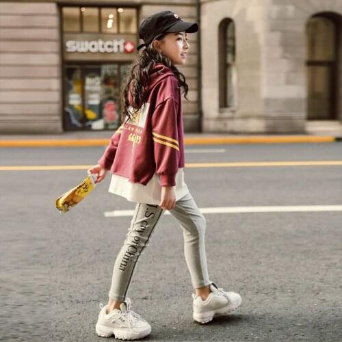 Childrens Suits Spring Autumn Wear Girls Long Sleeved T-shirt Tops + Trousers Kids 2 Suits Big Children Sport Sets 4-12 Ages
