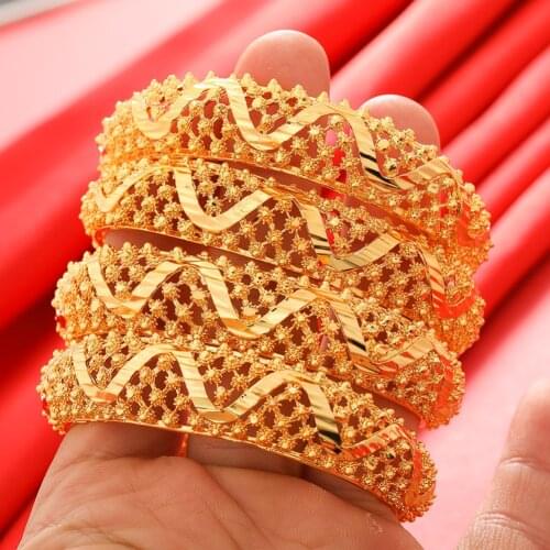 4pcs/lot Indian Bangles Gold color Bangle&Bracelet Dubai Bangles For Women Africa Jewelry Ethiopian Wedding Bride Jewelry Gift