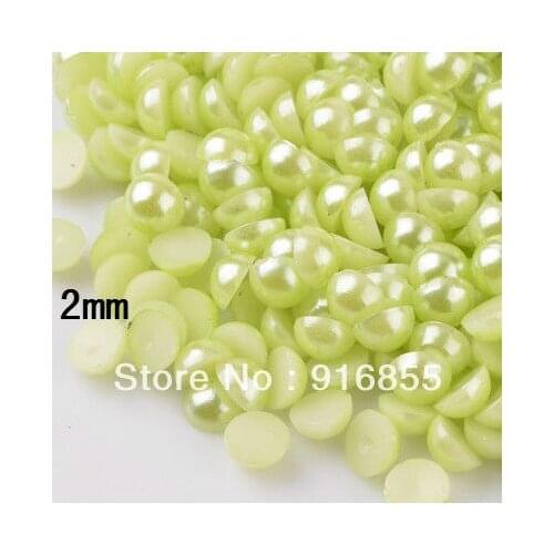 Wholesale promotion 10000pcs/lot 2mm light green color half round flatback ABS resin imitation pearls for DIY jewelry making