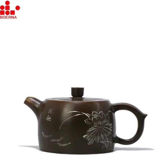 BOERNA nixing pottery teapot no yixing Hand-painted design longjin tea Drinking utensils Safe packing Holiday gift 210ml teaware