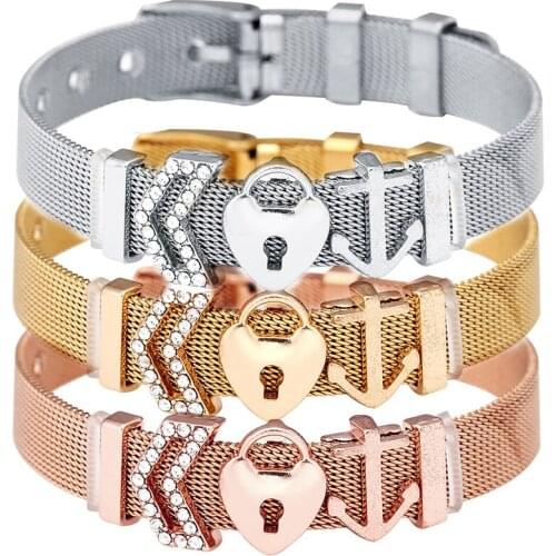 BRACE CODE Hot Trendy Simple Couple Love Lock Charm Brand Bracelet Stainless Steel Strap Mesh Bracelet European Woman Jewelry