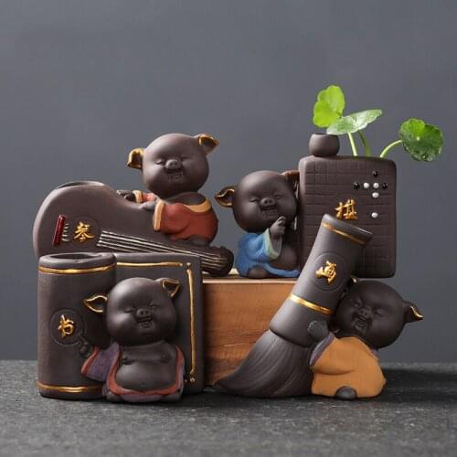 Creative Purple Clay Tea Pet Lucky Fortune Tea Figurine Desktop Flower Pot Garden Bonsai Hydroponic Tea Set Decoration