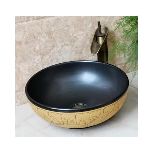 Bathroom Round Ceramic Vessel Sink Vanity Artistic Basin with Pop up Drain Combo AB251