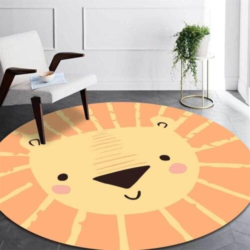 Cute Cartoon Orange Lion Round Children Rug Boy Nordic Style Kids Decoration Carpet Mat For Tent Bedroom Bedside Rug Play Mat